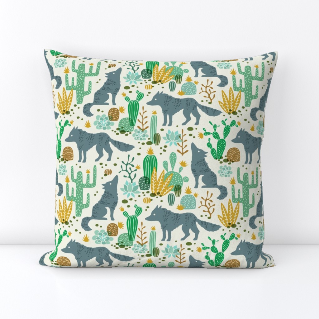 Wolf in the cactus desert green/mustard