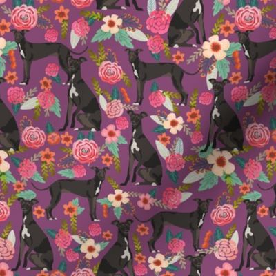 italian greyhound florals fabric best dogs and flowers design - amethyst