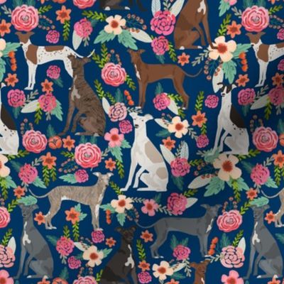italian greyhound florals fabric best dogs and flowers design - navy