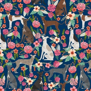 italian greyhound florals fabric best dogs and flowers design - navy