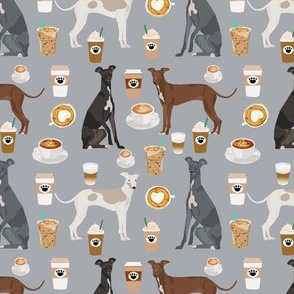 italian greyhounds and coffees fabric - latte, coffee, espresso coffee illustration