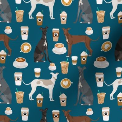 italian greyhounds and coffees fabric - latte, coffee, espresso coffee illustration