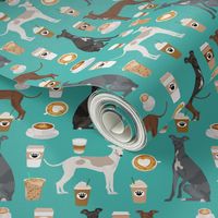 italian greyhounds and coffees fabric - latte, coffee, espresso coffee illustration