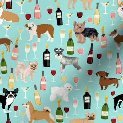 dogs and wine fabric - red wine, white wine, rose, champagne bubbly dogs fabric