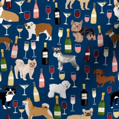 dogs and wine fabric - red wine, white wine, rose, champagne bubbly dogs fabric