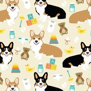 corgis and babies fabric - corgi baby nursery cute dogs fabric illustration