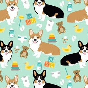 corgis and babies fabric - corgi baby nursery cute dogs fabric illustration