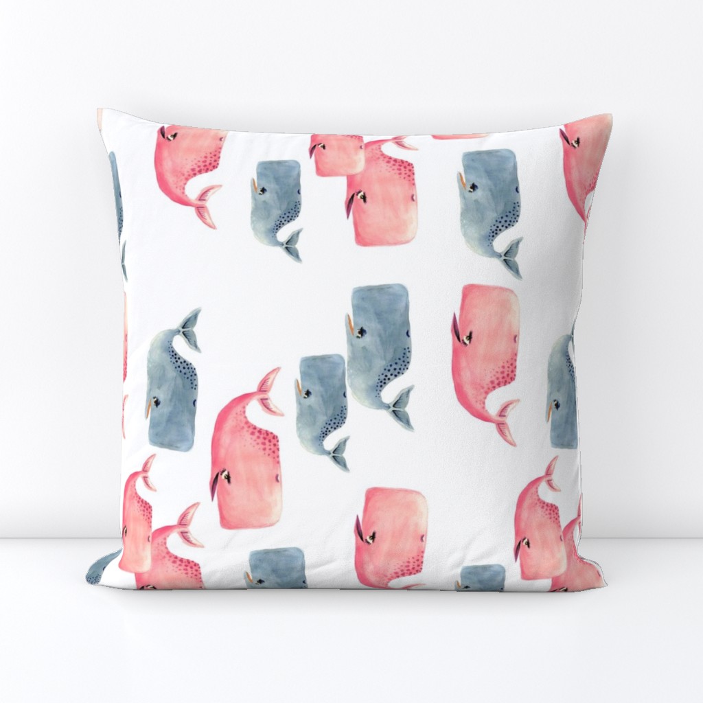 Whale Pod in Blue and Pink - Rotated