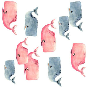 Whale Pod in Blue and Pink - Rotated