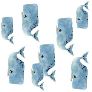 Whale Pod in Blue - Rotated