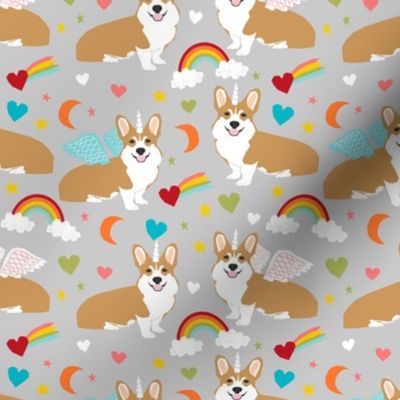 corgi unicorn fabric cute corgi illustration design - grey