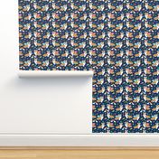 corgi unicorn pastel fabric cute corgi illustration design - navy