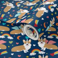 corgi unicorn pastel fabric cute corgi illustration design - navy