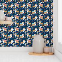 corgi unicorn pastel fabric cute corgi illustration design - navy