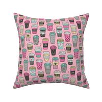 Coffee Latte Geometric Patterned Black & White Pink Mint Yellow on Pink