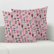 Coffee Latte Geometric Patterned Black & White Pink Mint Yellow on Pink