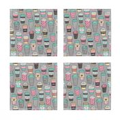 Coffee Latte Geometric Patterned Black & White Pink Mint Yellow on Grey