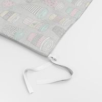 Coffee Latte Geometric Patterned Black & White Pink Mint Yellow on Grey