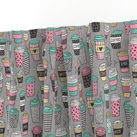 Coffee Latte Geometric Patterned Black & White Pink Mint Yellow on Grey