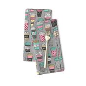 Coffee Latte Geometric Patterned Black & White Pink Mint Yellow on Grey