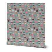 Coffee Latte Geometric Patterned Black & White Pink Mint Yellow on Grey