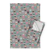 Coffee Latte Geometric Patterned Black & White Pink Mint Yellow on Grey