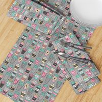 Coffee Latte Geometric Patterned Black & White Pink Mint Yellow on Grey