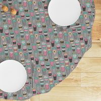 Coffee Latte Geometric Patterned Black & White Pink Mint Yellow on Grey