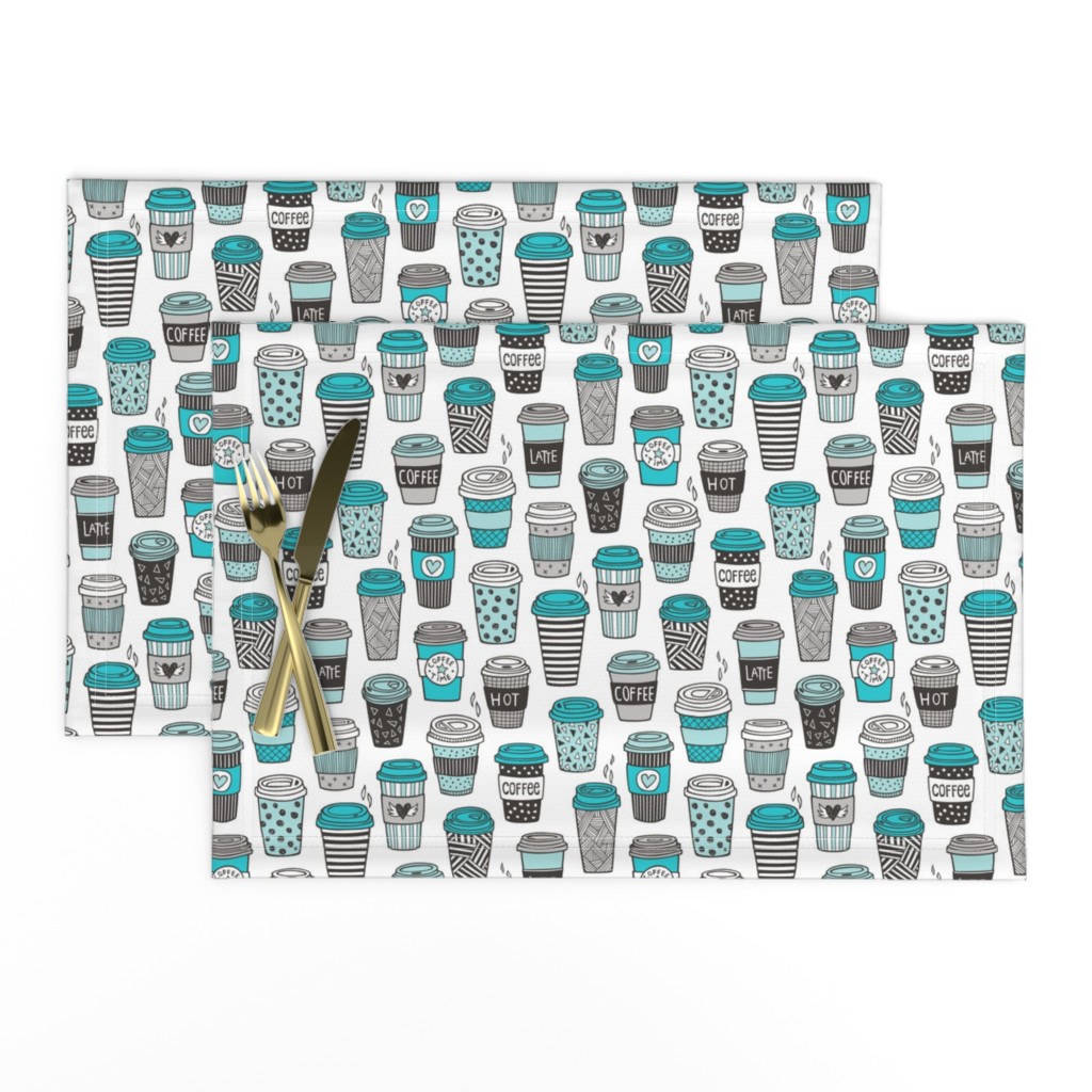 Coffee Latte Geometric Patterned Black & White Blue