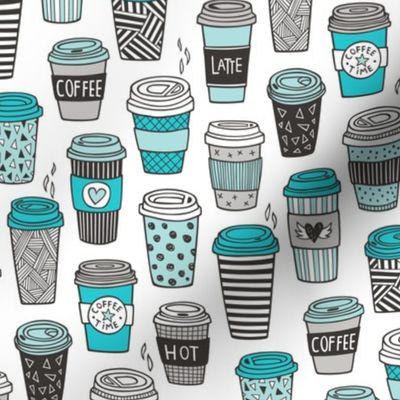 Coffee Latte Geometric Patterned Black & White Blue