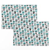 Coffee Latte Geometric Patterned Black & White Blue