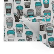 Coffee Latte Geometric Patterned Black & White Blue