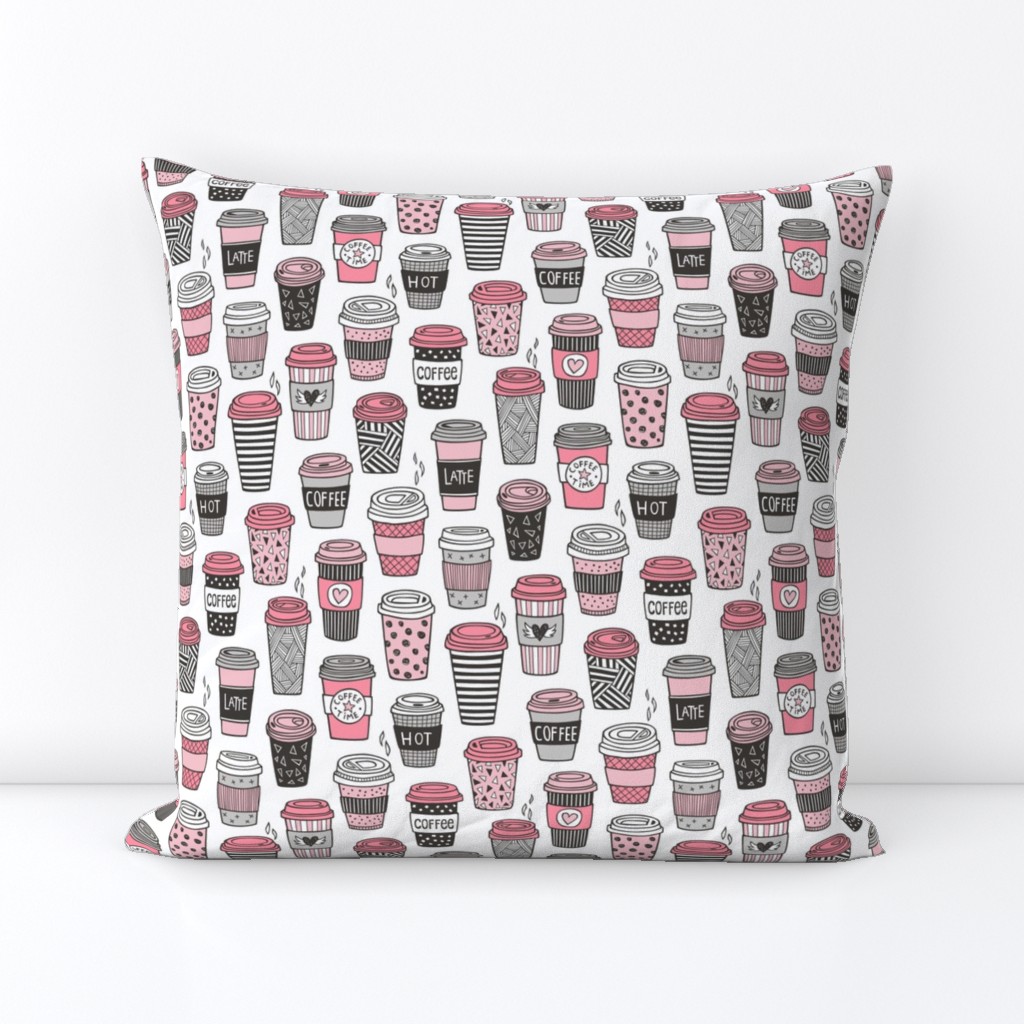 Coffee Latte Geometric Patterned Black & White Pink 