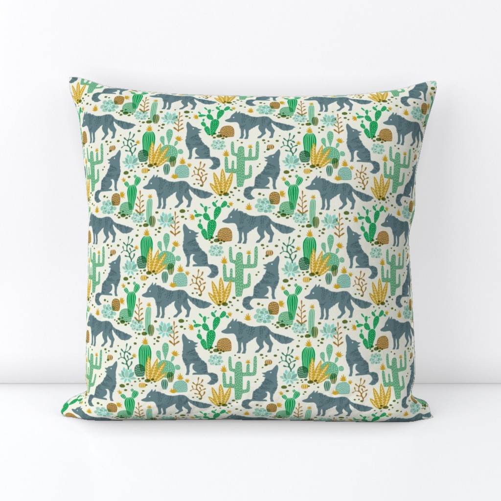 Wolf in the cactus desert green/mustard (small)