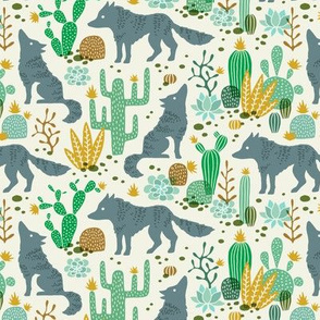 Wolf in the cactus desert green/mustard (small)