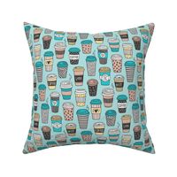 Coffee Latte Geometric Patterned Black & White Almond Yellow on Blue