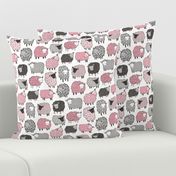 Sheep Geometric Patterned Black & White Grey  Pink on White