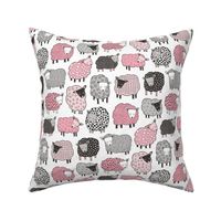 Sheep Geometric Patterned Black & White Grey  Pink on White