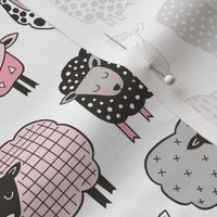 Sheep Geometric Patterned Black & White Grey  Pink on White