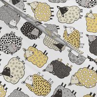 Sheep Geometric Patterned Black & White Grey  Yellow on White