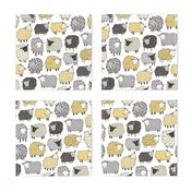 Sheep Geometric Patterned Black & White Grey  Yellow on White