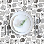 Sheep Geometric Patterned Black & White Grey  on White