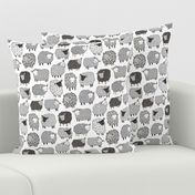 Sheep Geometric Patterned Black & White Grey  on White