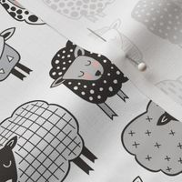 Sheep Geometric Patterned Black & White Grey  on White