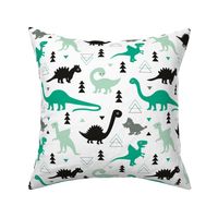 Adorable dino boys fabric with black and green dinosaur geometric triangles and funky animal illustration theme for kids