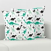 Adorable dino boys fabric with black and green dinosaur geometric triangles and funky animal illustration theme for kids