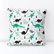 Adorable dino boys fabric with black and green dinosaur geometric triangles and funky animal illustration theme for kids