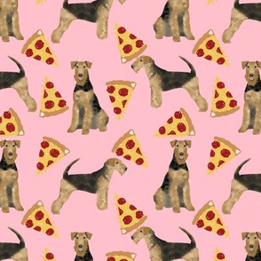airedale terrier dog fabric cute dogs food funny pizza fabric - pink