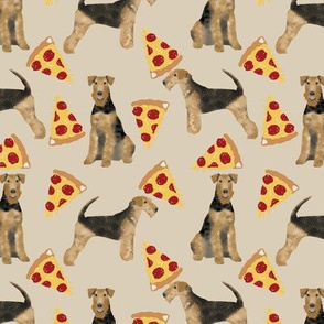 airedale terrier dog fabric cute dogs food funny pizza fabric - sand