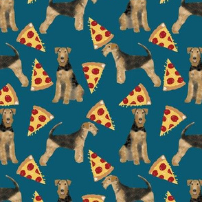 airedale terrier dog fabric cute dogs food funny pizza fabric - sapphire blue